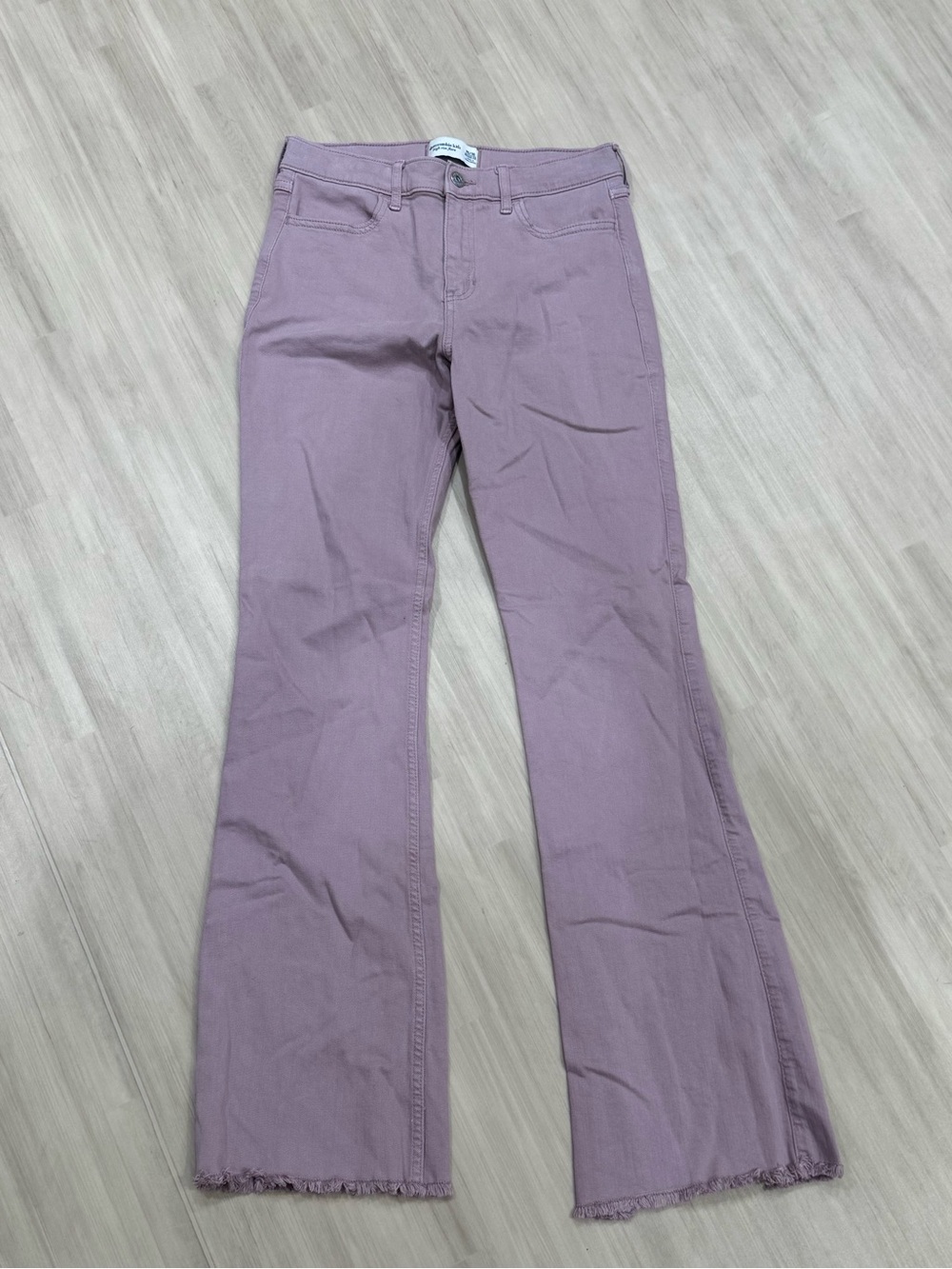 Girls Abercrombie kids Mauve High Waist Flare Jeans with Frayed Hems 15/16 Regu